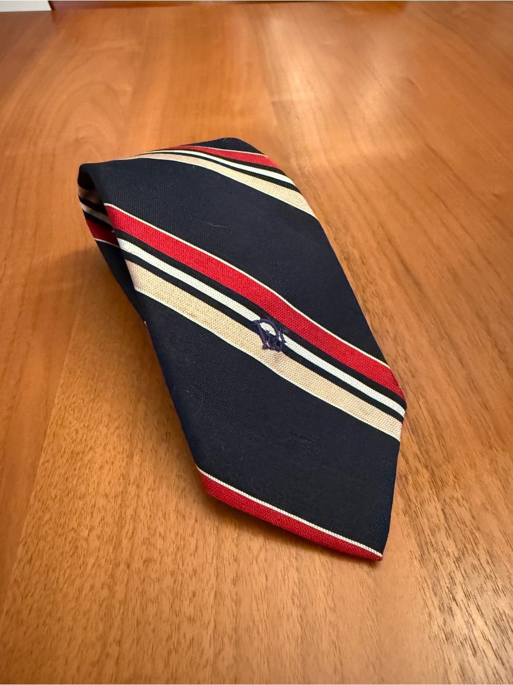 Vintage Silk Christian Dior Striped Tie Navy Red Tan